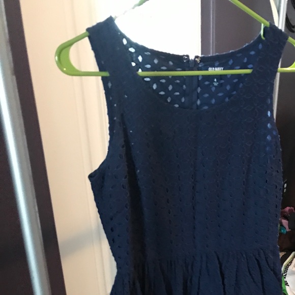 Navy blue short A-Line eyelet dress - Picture 1 of 2